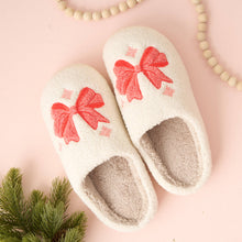 Load image into Gallery viewer, Fuzzy Holiday Bow Slippers - 2 sizes
