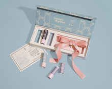 Load image into Gallery viewer, Coquette Lip Balm Trio + Velvet Hair Bow Gift Set
