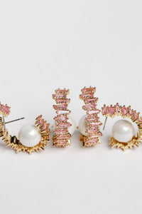 Pink Rhinestone and Pearl Statement Hoop Earrings