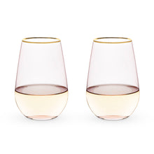 Load image into Gallery viewer, Rose Crystal Gold-Rimmed Stemless Wine Glasses - Set of 2
