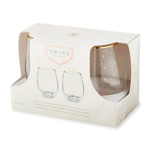 Starlight Gold-Accented Stemless Wine Glasses - Set of 2