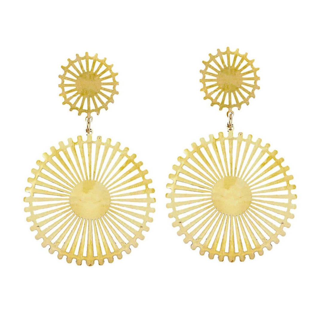 Gold Pinwheel Drop Earrings