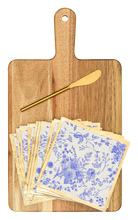 Load image into Gallery viewer, Acacia Board with Handle, Gold Spreader and Timeless Cocktail Napkins
