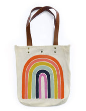 Load image into Gallery viewer, Rainbow Canvas Tote Bag with Vegan Leather Handles
