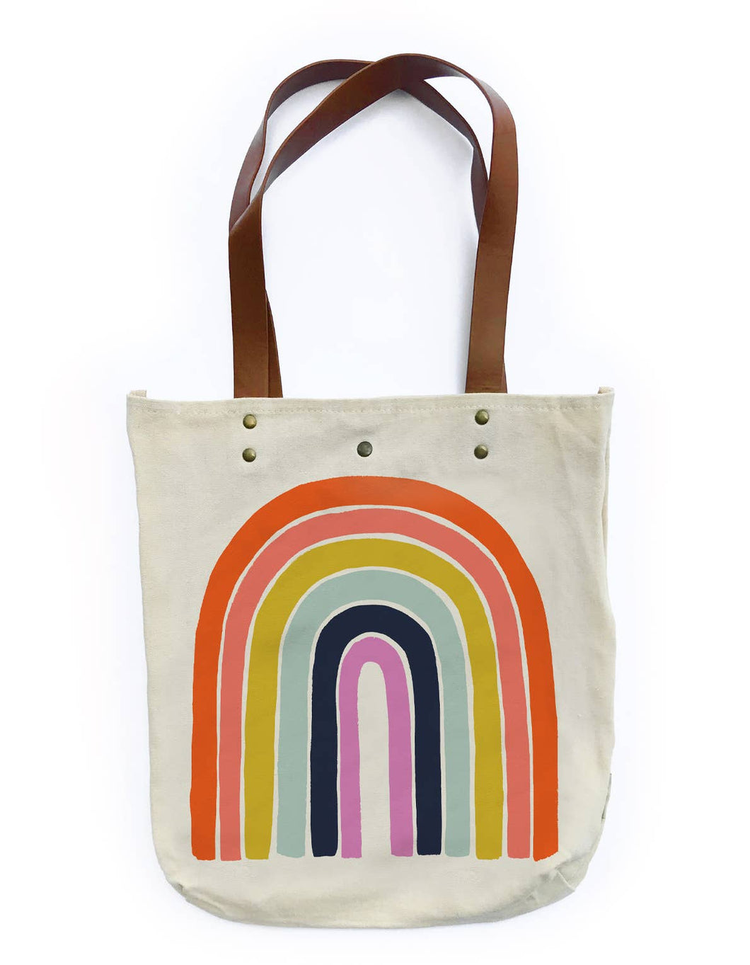 Rainbow Canvas Tote Bag with Vegan Leather Handles