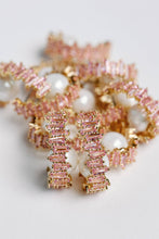 Load image into Gallery viewer, Pink Rhinestone and Pearl Statement Hoop Earrings
