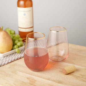 Rose Crystal Gold-Rimmed Stemless Wine Glasses - Set of 2