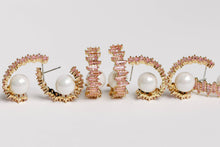 Load image into Gallery viewer, Pink Rhinestone and Pearl Statement Hoop Earrings
