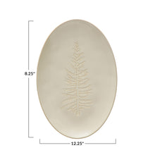 Load image into Gallery viewer, Oval Debossed Stoneware Platter with Tree Design, White
