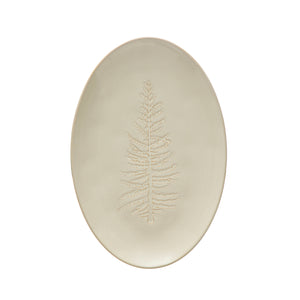 Oval Debossed Stoneware Platter with Tree Design, White