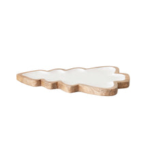 Load image into Gallery viewer, Enameled Mango Wood Christmas Tree Shaped Tray, White &amp; Natural
