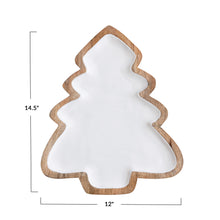 Load image into Gallery viewer, Enameled Mango Wood Christmas Tree Shaped Tray, White &amp; Natural
