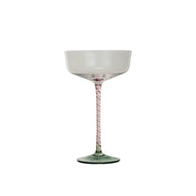 Load image into Gallery viewer, Stemmed Champagne/Coupe Glass w/ Pink Stem &amp; Green Base
