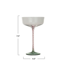 Load image into Gallery viewer, Stemmed Champagne/Coupe Glass w/ Pink Stem &amp; Green Base
