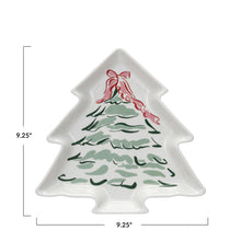 Load image into Gallery viewer, Stoneware Tree Shaped Plate with Christmas Tree, Multi Color
