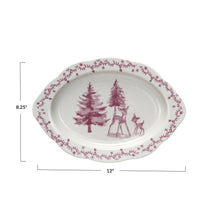 Load image into Gallery viewer, Pink &amp; Cream Stoneware Platter with Deer &amp; Trees
