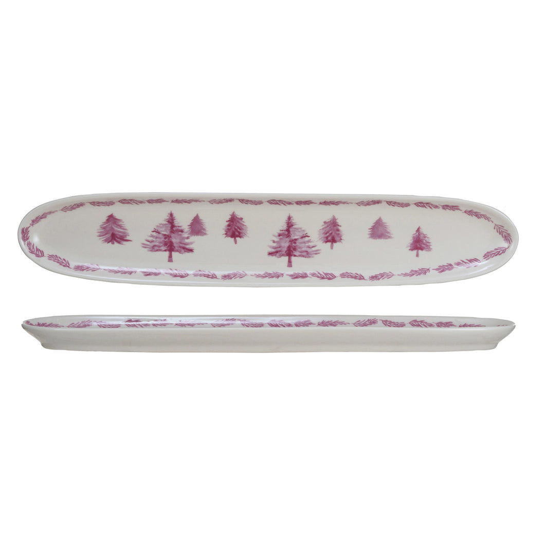 Pink & Cream Stoneware Dish with Trees