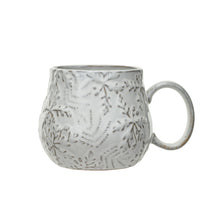 Load image into Gallery viewer, Embossed Snowflakes Stoneware Mug, Reactive Glaze
