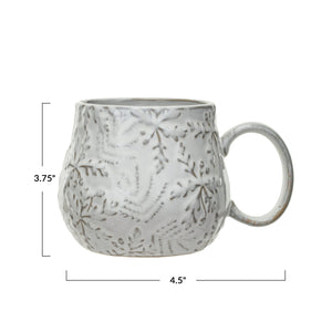 Embossed Snowflakes Stoneware Mug, Reactive Glaze