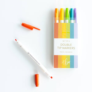 Set of 6 Double Tip Markers Pastel Rainbow