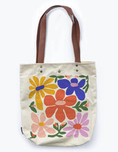 Load image into Gallery viewer, Primary Blooms Canvas Tote Bag with Vegan Leather Handles
